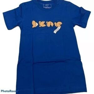 Dkny Womens Tunic T-Shirt Blue Brown Short Sleeve Crew Neck Spellout XS New